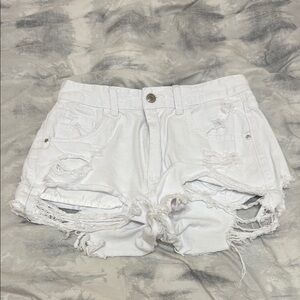 SHEIN White Jean Shorts Distressed Cut-Off Hem